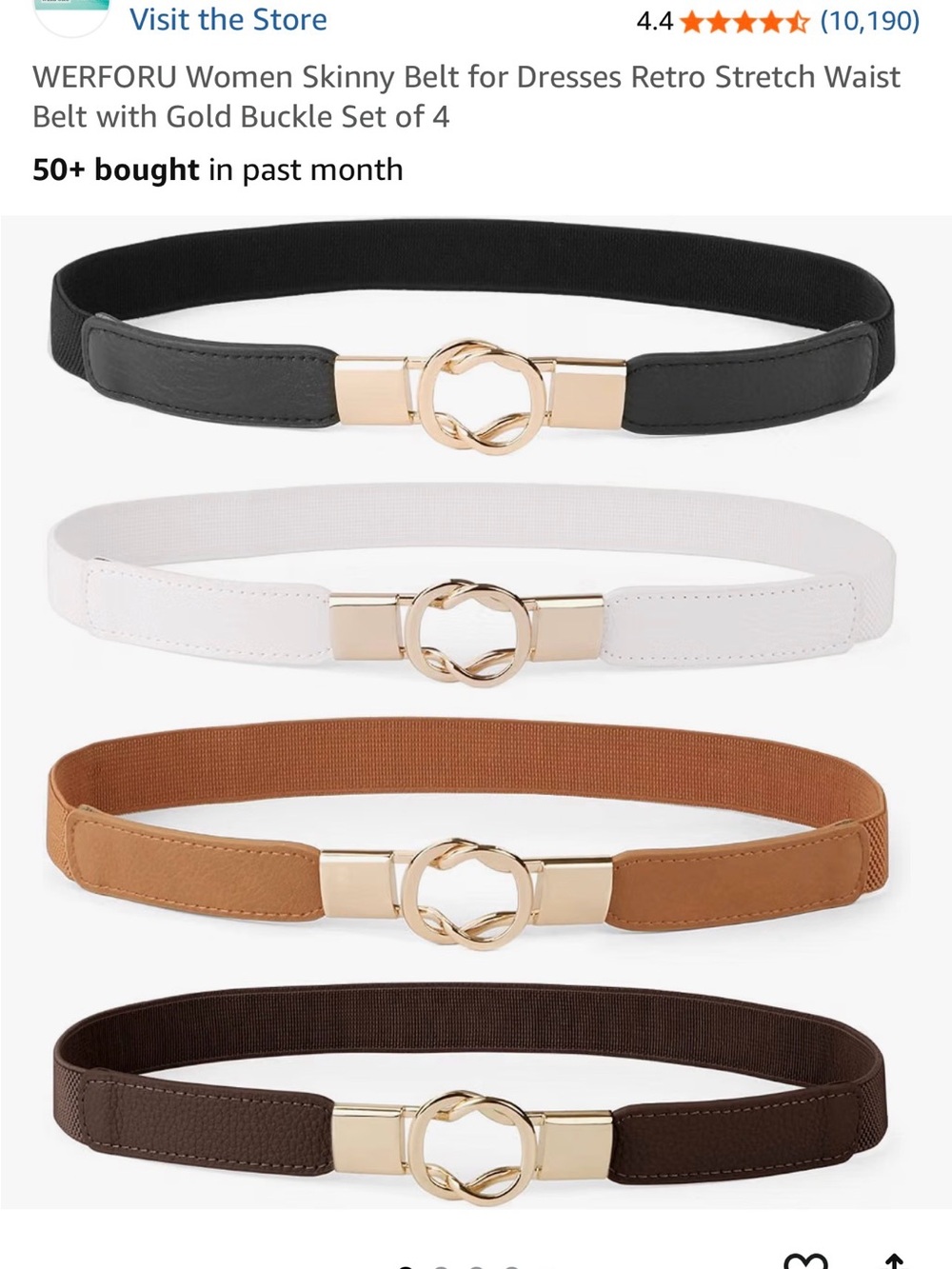 Women’s Elastic Waist Belt with Gold Ring Buckle - White, Tan, Black, Brown